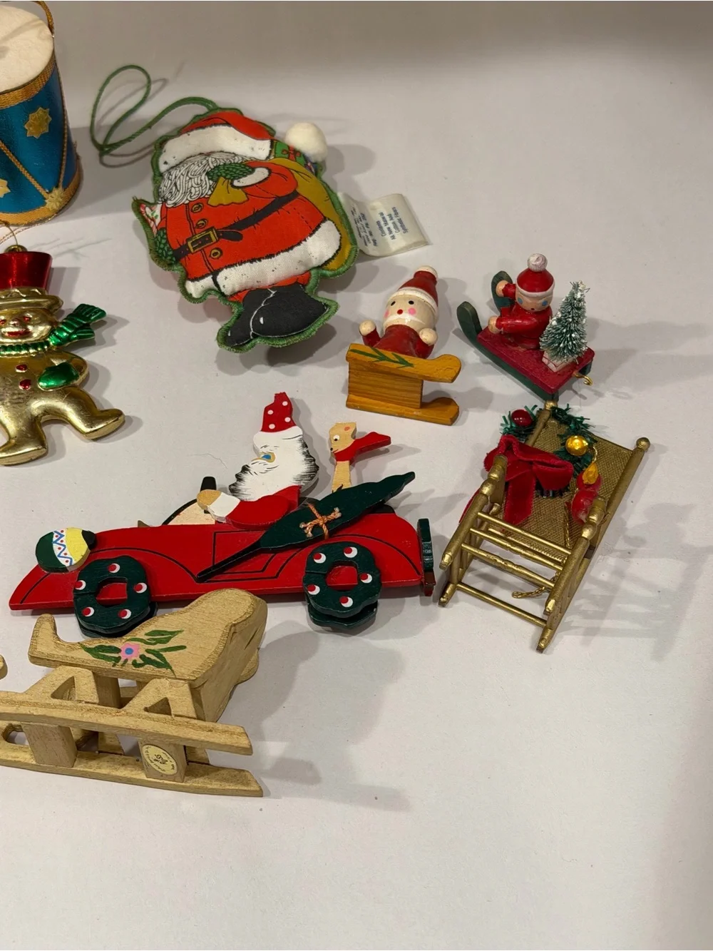 Vintage Christmas Kids Toy Ornament Set - Green, Red, Gold, White lot